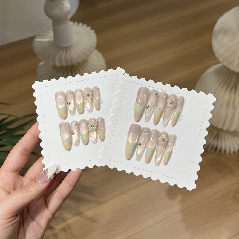 Cross-Border Customization: Summer Vacation Style, Vibrant Dopamine Garden Oil Painting-Inspired Color-Blocking French Handmade Nails Cross-Border Customization: Summer Vacation Style, Vibrant Dopamine Garden Oil Painting-Inspired Color-Blocking French Handmade Nails