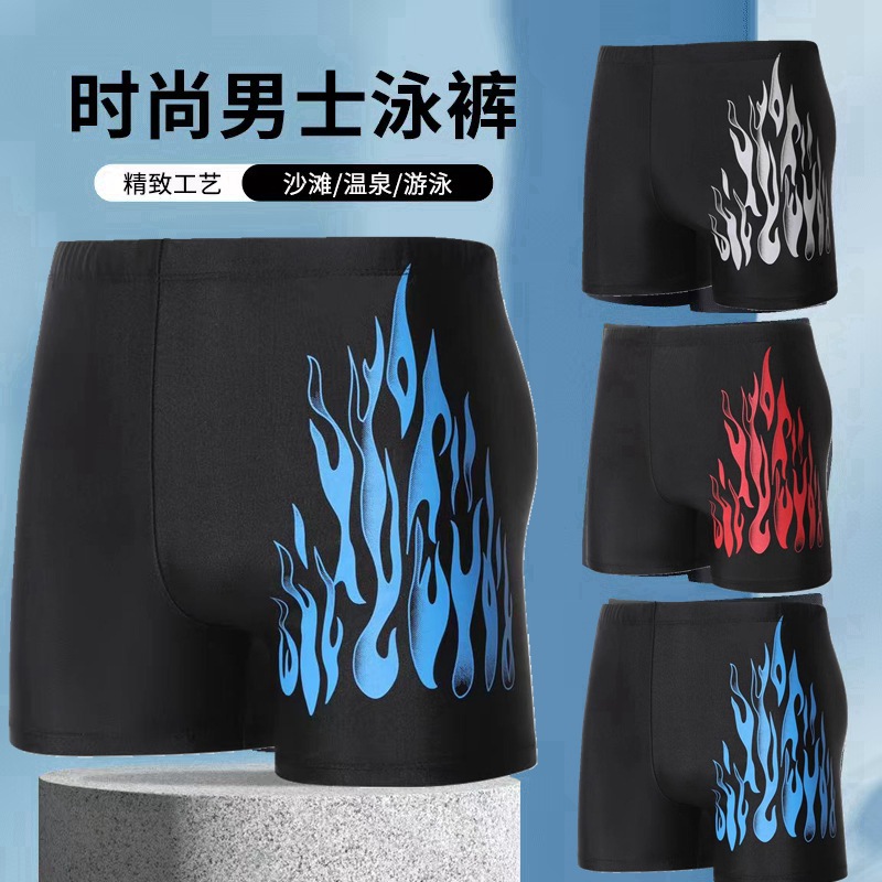 Cross-border flame swimming trunks men's anti-embarrassment quick-drying men's swimming trunks boxer swimming trunks polyester plus size hot spring swimming trunks