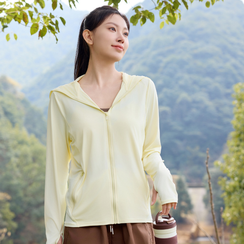 新型夏のダブルC軽薄で痩せた立襟屋外フィットネスヨガ服コートナイロン原糸涼感日焼け止め服|undefined