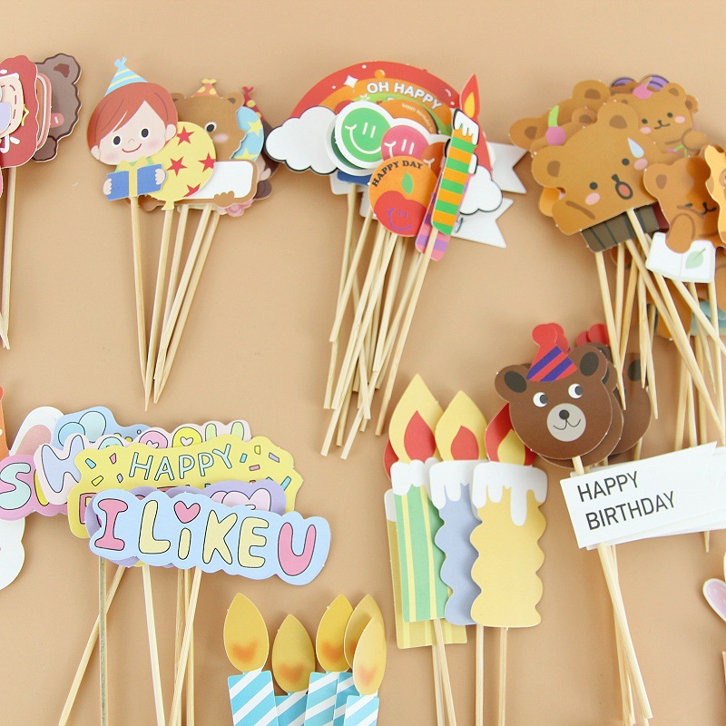 Ins pastel de cumpleaños decoración de cartón de dibujos animados en línea de cerámica suave osos adornos de vela globo postre mesa de inserción