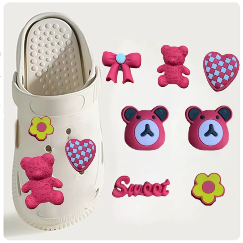 Персонализированный розовый трехмерный маленький медведь пещерная обувь обувь цветочная обувь декоративная обувь аксессуары DIY пещерная обувь аксессуары обувь аксессуары пвх