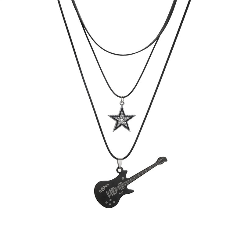 Amazon European and American New Product Star Retro Necklace Punk Star Necklace Rock Guitar Layered Necklace Accessories