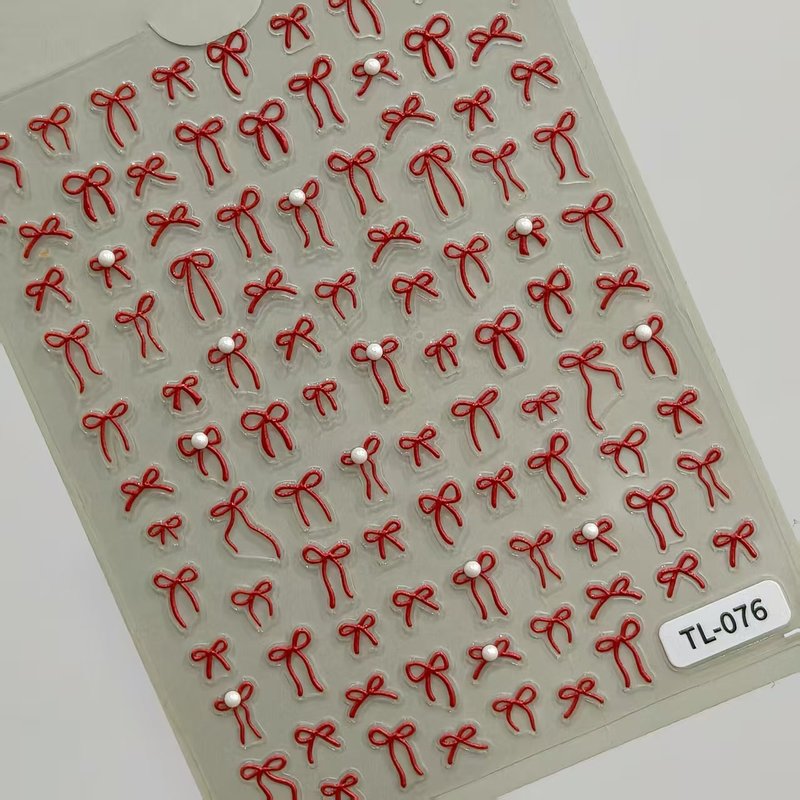 珍珠蝴蝶结美甲贴纸5D浮雕立体蕾丝飘带蝴蝶结指甲贴纸饰品 TL款|undefined