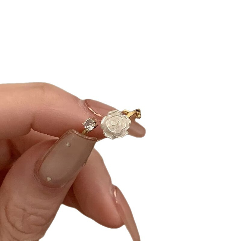 Thorns Camellia Open Ring Female Sweet Girl Heart Personality Sister Rose Flower Adjustable BFF Ring_voghion.com
