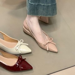 女性用ピンクトゥトゥサンダル2025新しいスタイルのリボンバックファッション多用途ポインテッドトゥシングルシューズ