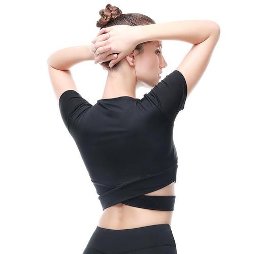 Women's Summer Autumn Tight Fit Sweat Absorbent Quick Dry Training Tank Top Bodysuit Sexy Navel-Baring Yoga Top Short Sleeve