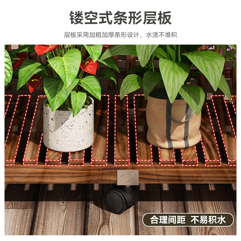 Estante de madera sólida multicapa estante de almacenamiento balcón escalera móvil estante de maceta de flores sala de estar tipo piso estante de almacenamiento de plantas interiores image 4