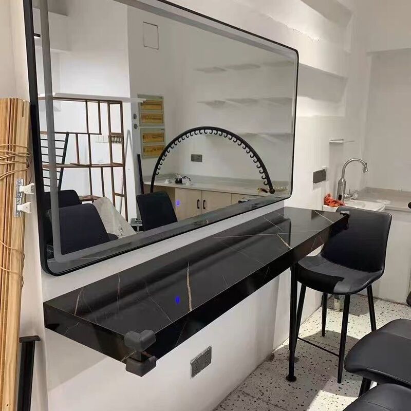理发店专用镜台大理石台面实木台面带抽屉染烫区一体柜子壁挂台面|undefined