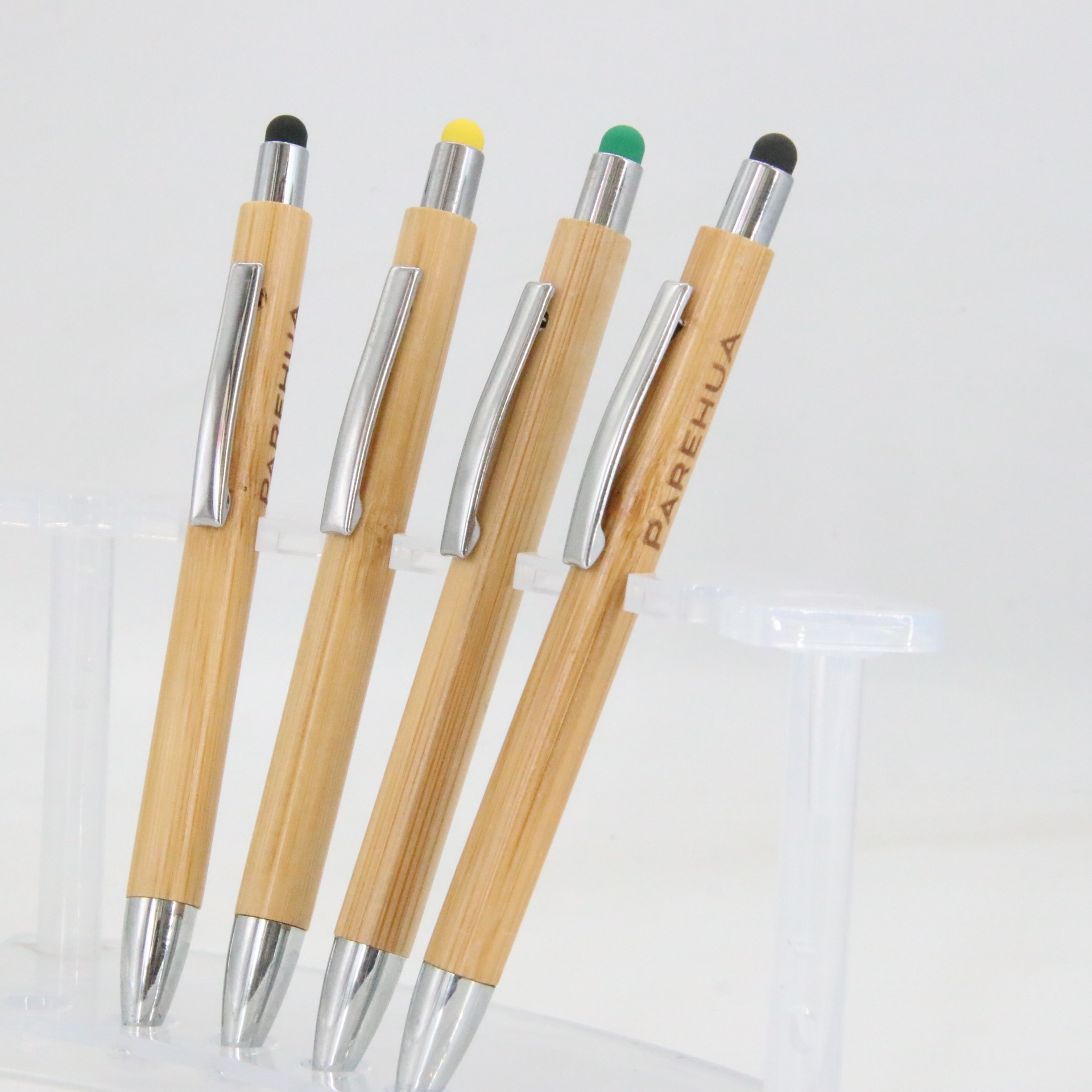 Presione la pluma de bambú puede tocar la pantalla láser logo Oficina suministros escolares fabricantes al por mayor de bambú bolígrafo publicidad