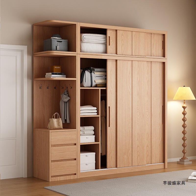 Fengjunsheng Solid Wood Pine Sliding Door Wardrobe Modern Natural Wood Children's Wardrobe Simple Wardrobe for Home Bedroom Fengjunsheng Solid Wood Pine Sliding Door Wardrobe Modern Natural Wood Children's Wardrobe Simple Wardrobe for Home Bedroom