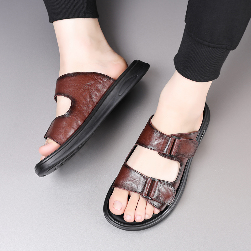 Verano, zapatillas de cuero de hombre, zapatillas de cuero frías, sandalias al aire libre, zapatillas de hombre transpirables, comercio