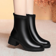 厚底粗跟马丁靴子女舒适新款休闲方跟短靴舒适加绒中老年女单靴
