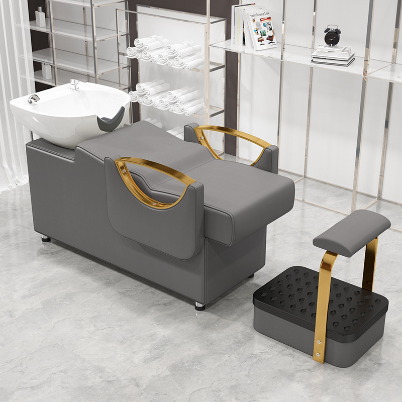 Barbería cama de lavado de cabello especial de alta calidad semicontraída fábrica de cama de perforación de lujo ligero en línea cama de lavado de cabello rojo