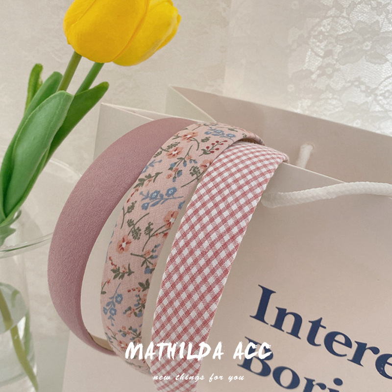 Fascia per capelli vintage con motivo scozzese a fiori, con bordo largo, versatile, con forcina per capelli, super fata Mori, accessori per capelli da donna, copricapo sudcoreano_voghion.com