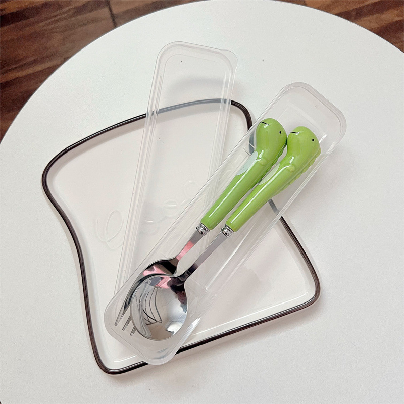 녹색 공룡 숟가락 포크 (투명 상자)