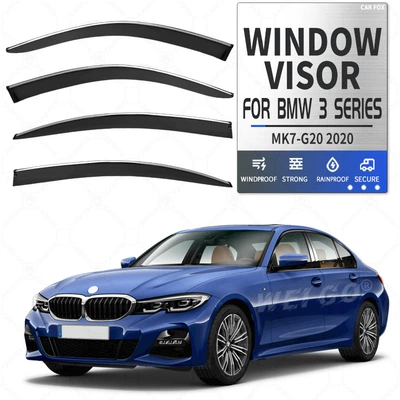 E90 F30 Window visor, Rain shield - standard-packing-without-logo-bmw-3-series-i-standard-wheelbase-mk7-g20-2020-2025-acrylic-window-visors-with-bright-trim