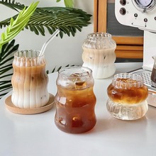 云朵杯ins风咖啡玻璃杯子家用螺旋条纹吸管杯高硼硅玻璃奶茶杯