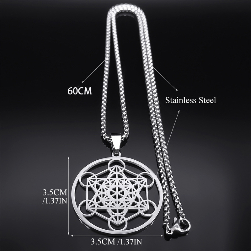 Collana unisex in acciaio inossidabile con sigillo dell'angelo in titanio Metatron, stile geometrico Kabbalah Garden_voghion.com