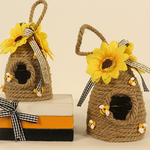 2022 New Bee Festival Woven Hemp Rope Craft Balcony Home Hanging Ornaments Sunflower Round Honeycomb Pendant