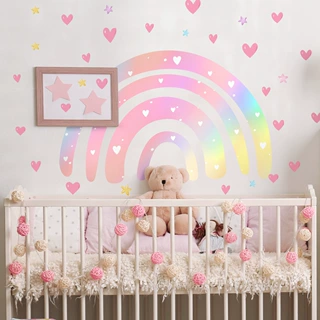 BM1531炫色七彩彩虹爱心星星墙贴幼儿房卧室背景装饰墙贴pvc
