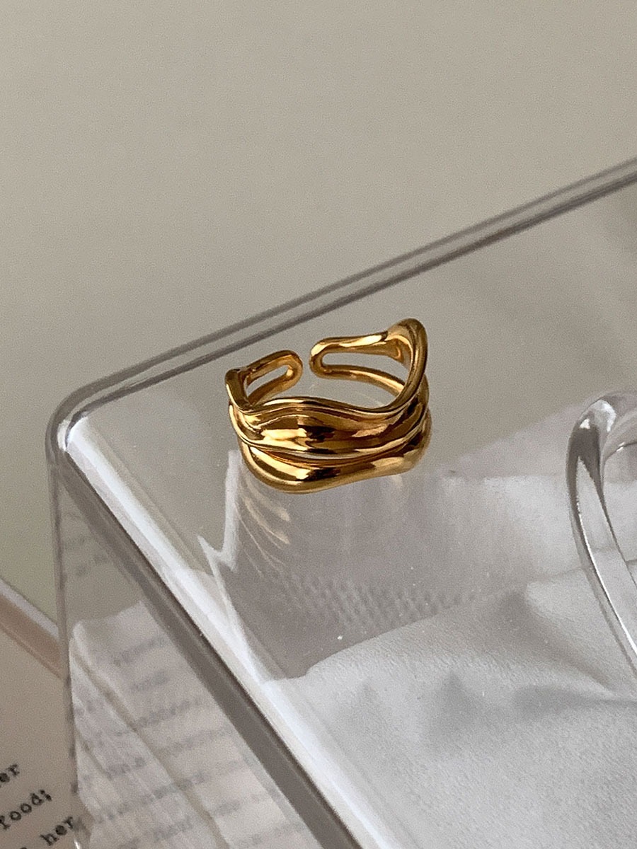 按周末韓國東大門925銀雙層幾何不規則波浪開口戒指小眾復古指環