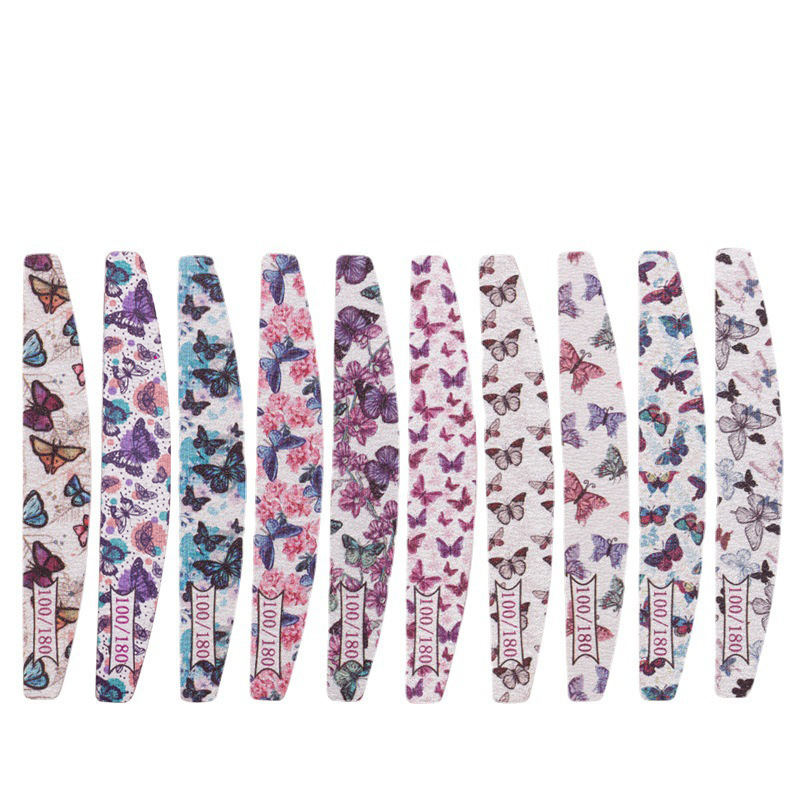 Cross-border half-moon-shaped nail file with butterfly print, double-sided for polishing and shaping nails, nail care tool Cross-border half-moon-shaped nail file with butterfly print, double-sided for polishing and shaping nails, nail care tool