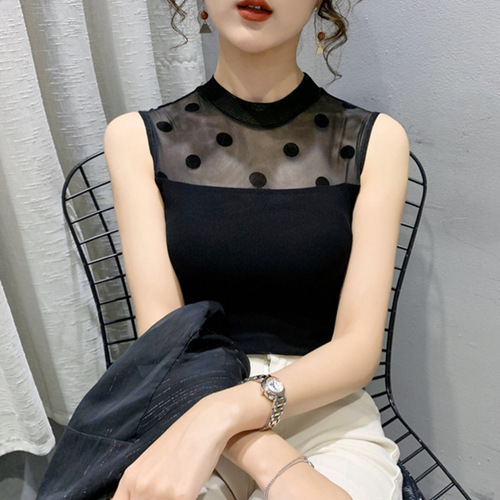 Women's Sleeveless Tank Top Slim-fit Mesh Base Shirt Sexy Inner Wear 2025 Spring and Autumn All-match Outer T-shirt