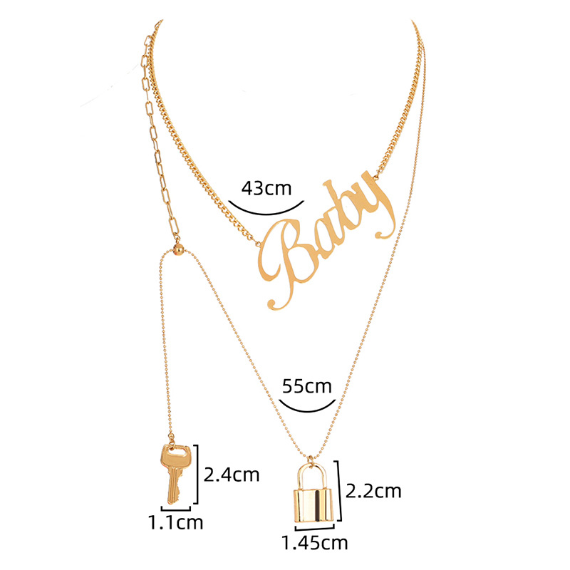 New Niche Lock Key Clavicle Chain Fashion Baby Letter Multi-layered Necklace Accessories display picture 1