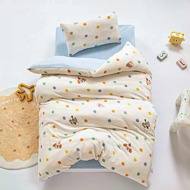 2025新款A类牛奶绒幼儿园儿童三件套卡通秋冬保暖被子六件套被套