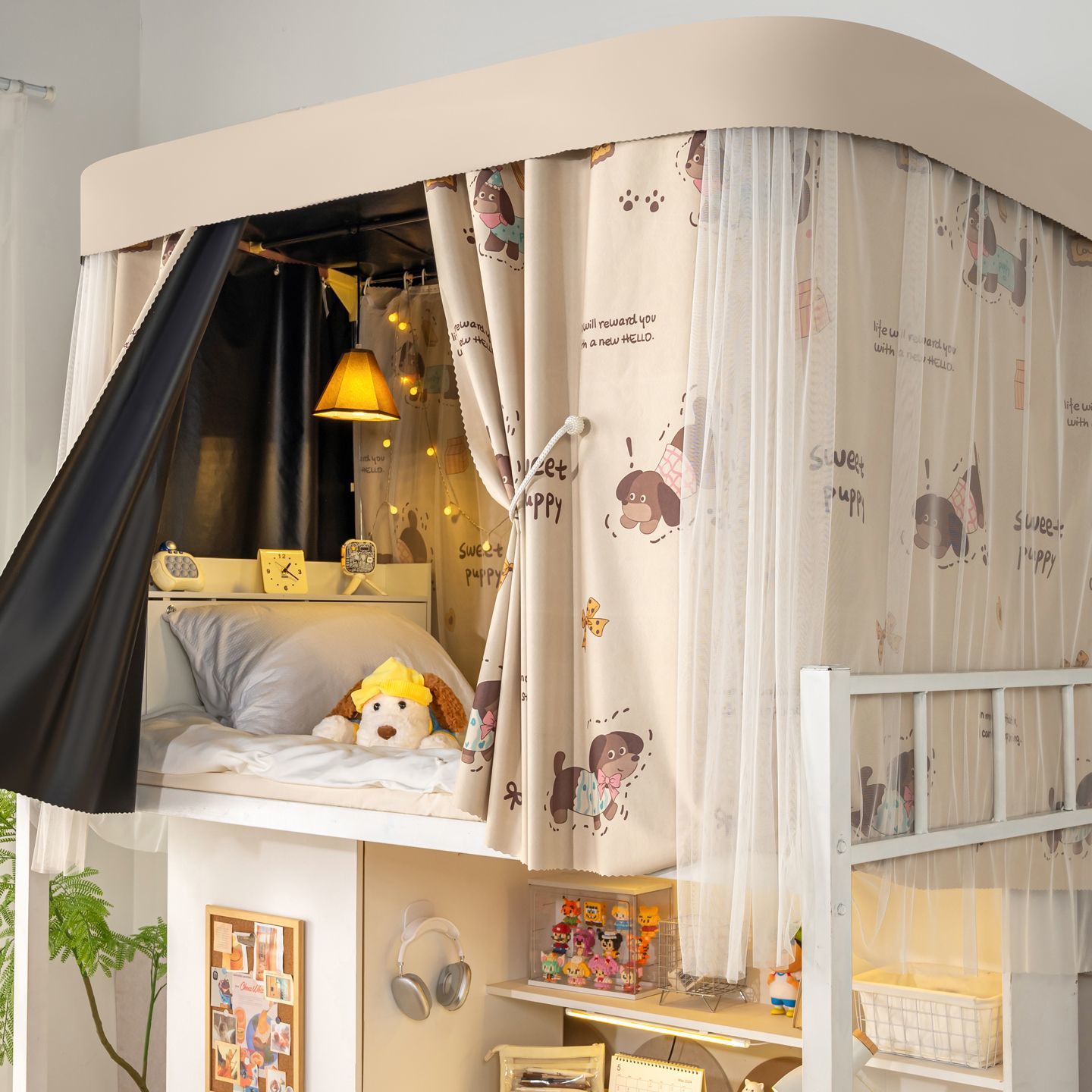 Cortina de cama de órbita u dormitorio de estudiantes universitarios fuerte cortina de sombra doble deslizante cortina de riel dormitorio tela de sombra