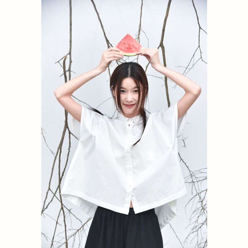 [Mountain] Handmade Small Flower Buckle Niche Design Mori Series Short-sleeved Shirt with Shoulder Sleeve Laminates 5286#