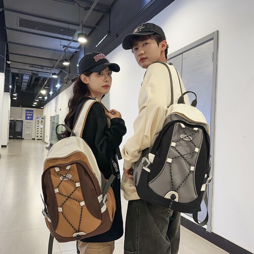 Trendy cool backpack men's color matching cross rope couple's backpack new large capacity travel backpack women's wholesale