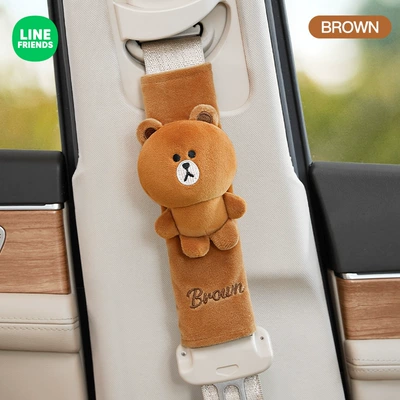Car Seatbelt Shoulder Pad Protective Cover, Anti-Wear Clothing, Cute Decorative Creative Doll, Car Safety Belt Anti-Neck Strangulation (Seat belt shoulder pad) - brown