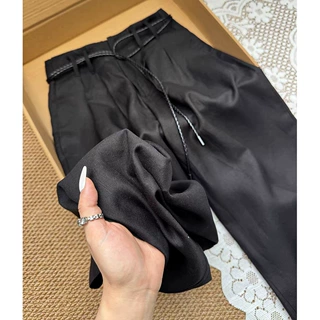 CHAO级推荐！老钱风高级感天丝亚麻休闲裤女宽松直筒高腰阔腿裤夏
