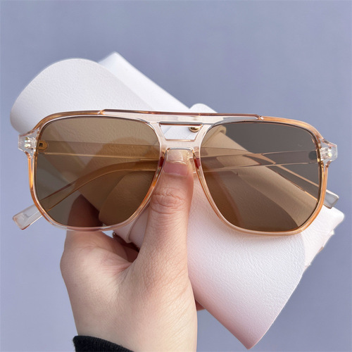 Stylish Trendy New Double-Bridge Gradient Color Eyeglass Frame for Men and Women, Unisex Sun Glasses for Large Faces, Slimming Sunglasses