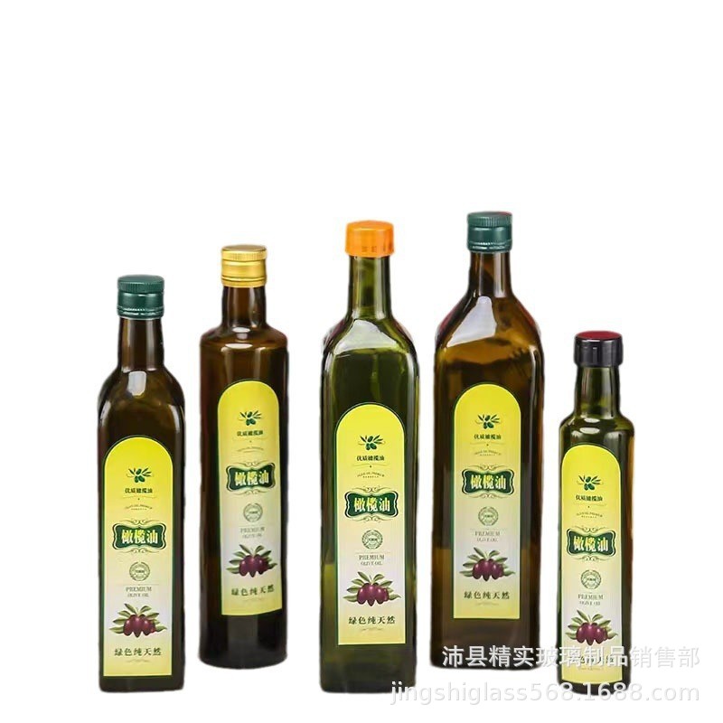 500毫升圆形墨绿色橄榄油瓶750ml褐色方形山茶核桃油玻璃瓶