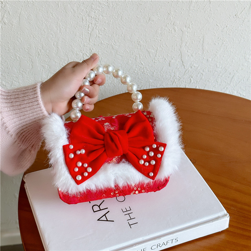 Lindo de los niños de Año Nuevo de moda rojo de la Perla bolso de moda del todo-fósforo de la cadena de bolsa de mensajero de las niñas Cambio de bolsa de hombro