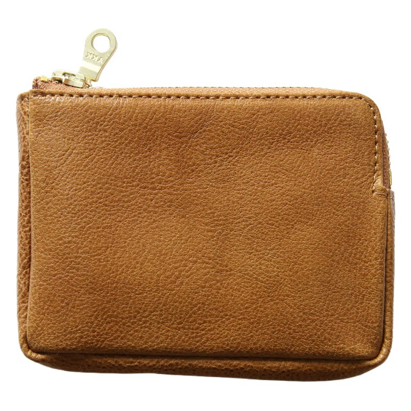 Vegetable Tanning First Layer Cowhide Men's and Women's Large Capacity Coin Purse Zipper Coin Bag Vintage Genuine Leather Short Wallet Storage Bag