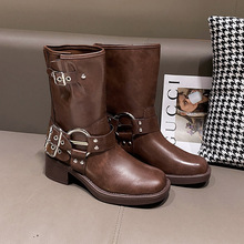 高低筒靴可选！短靴女春秋复古西部牛仔靴子女长筒靴皮带扣女靴子
