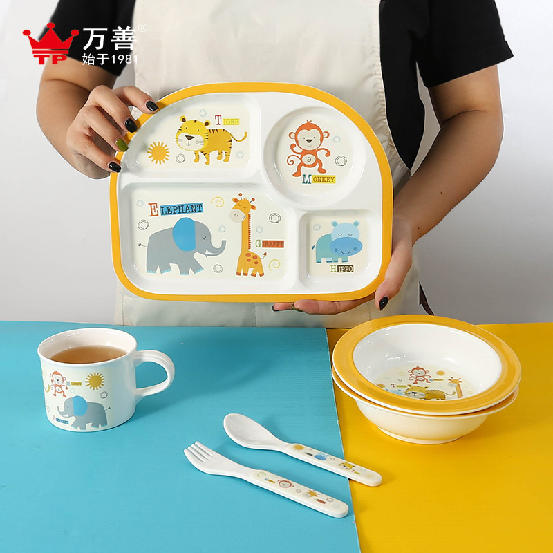 Factory Wholesale Melamine Kidsren's Cartoon Tableware Animal-Shaped Divided Dinner Plate Home Cute Baby Eating Plate