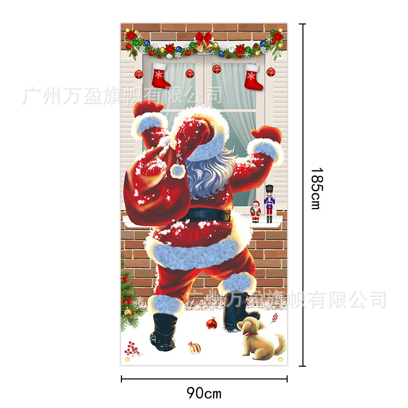 2025 nuevos productos de navidad cortina de bandera Santa Claus para ver la hoja de regalo decoración de tela colgante Bandera de bienvenida de Navidad