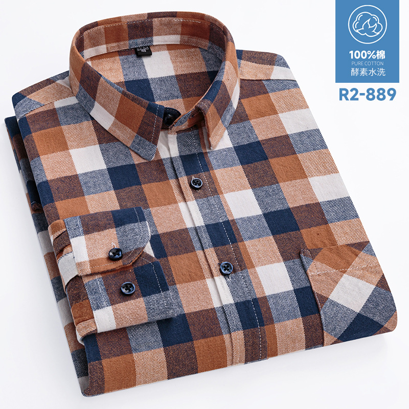 2024 nuevo Algodón puro cepillado camisa de manga larga a cuadros de los hombres de estilo coreano transpirable camisa de moda casual en stock ropa de hombre