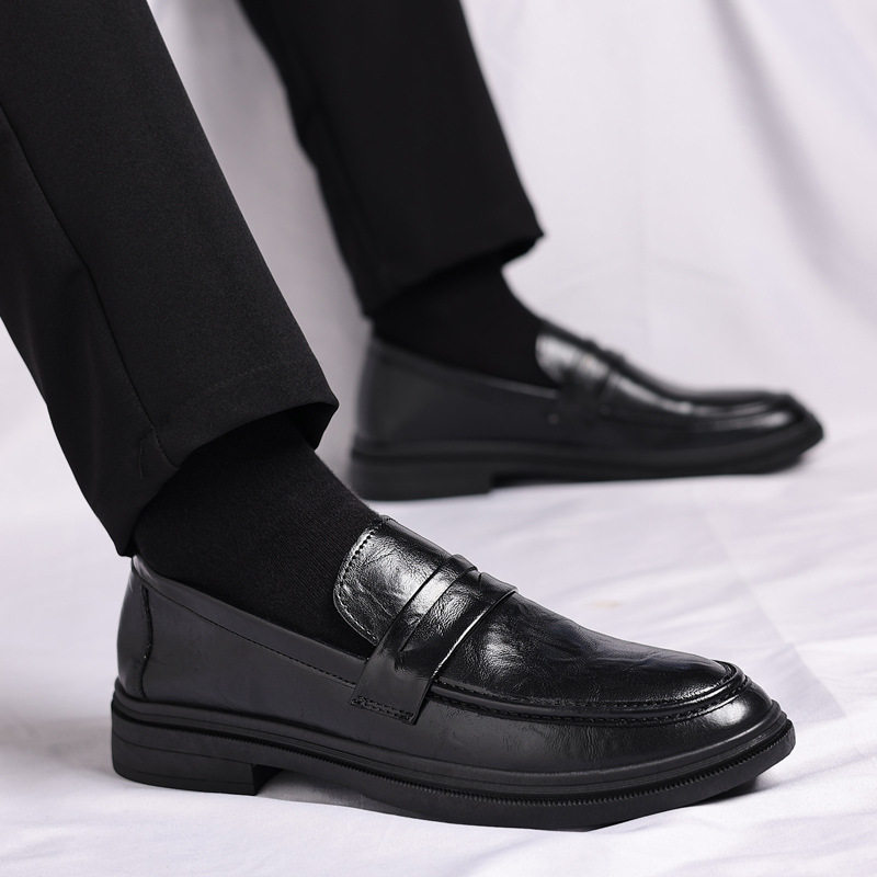 Giày da nam công sở cổ thấp thoáng khí tăng chiều cao gót 3-5 cm — Màu đen BK-5