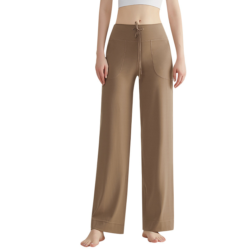 LAHN Pantalones de boquilla de cintura alta, caderas delgadas, sensación de caída de bolsillo lateral casual, pantalones de piernas anchas image 6