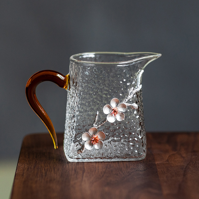 Taza de cristal de la manija anaranjada-estilo doble de la flor