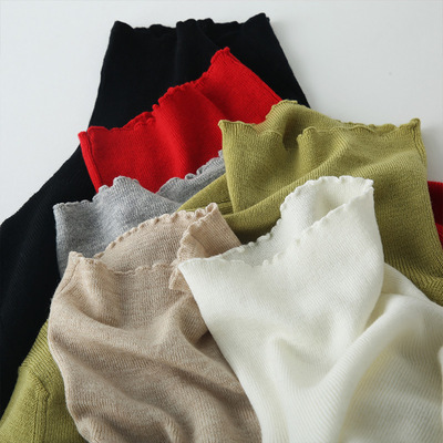 48支精仿纯羊毛衫女堆堆领套头毛衣长袖坑条修身显瘦针织打底衫|ms