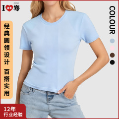 跨境欧美新款收腰运动短袖女 休闲宽松跑步瑜伽服透气健身T桖背心