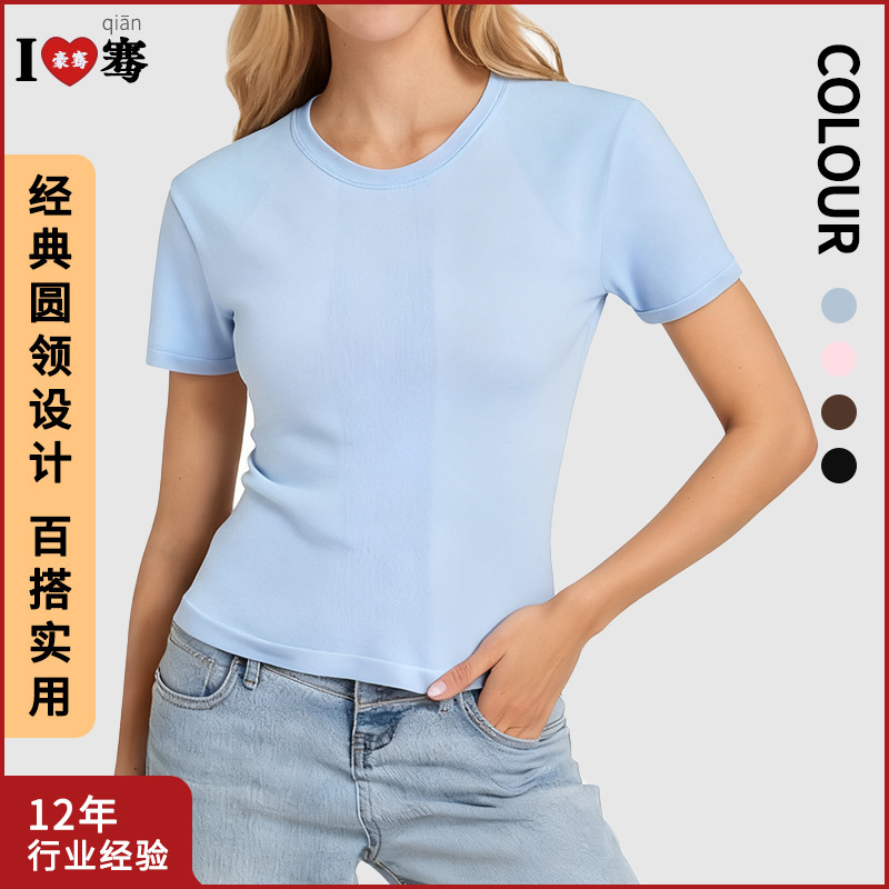 跨境欧美新款收腰运动短袖女 休闲宽松跑步瑜伽服透气健身T桖背心|undefined