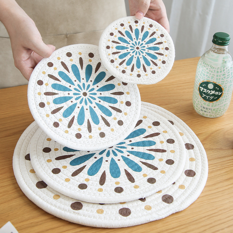 almohadilla de cuerdas de algodón tejida a mano almohadilla de aislamiento térmico anti quemaduras de estilo japonés almohadilla de mesa redonda almohadilla de taza de agua tejida de paja