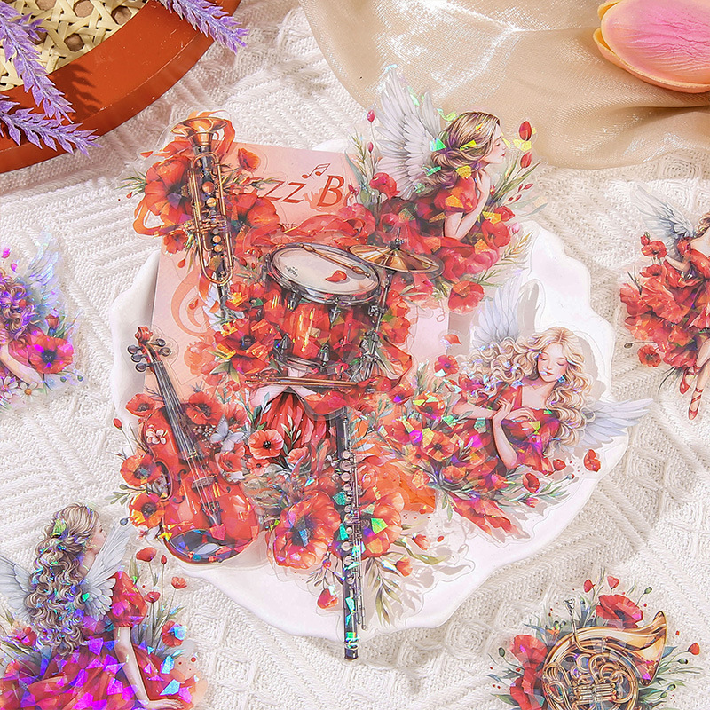 Melodía brotes de aceite láser transparente pegatinas de mascotas impermeables bolsas diy diario material decorado pegatinas de chicas